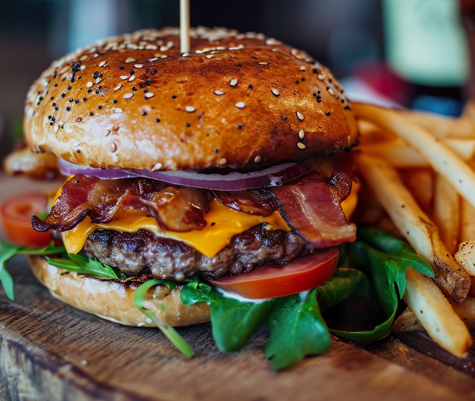 Perfect burger served with chips at Kaizen Burger and Sushi (Swindon)